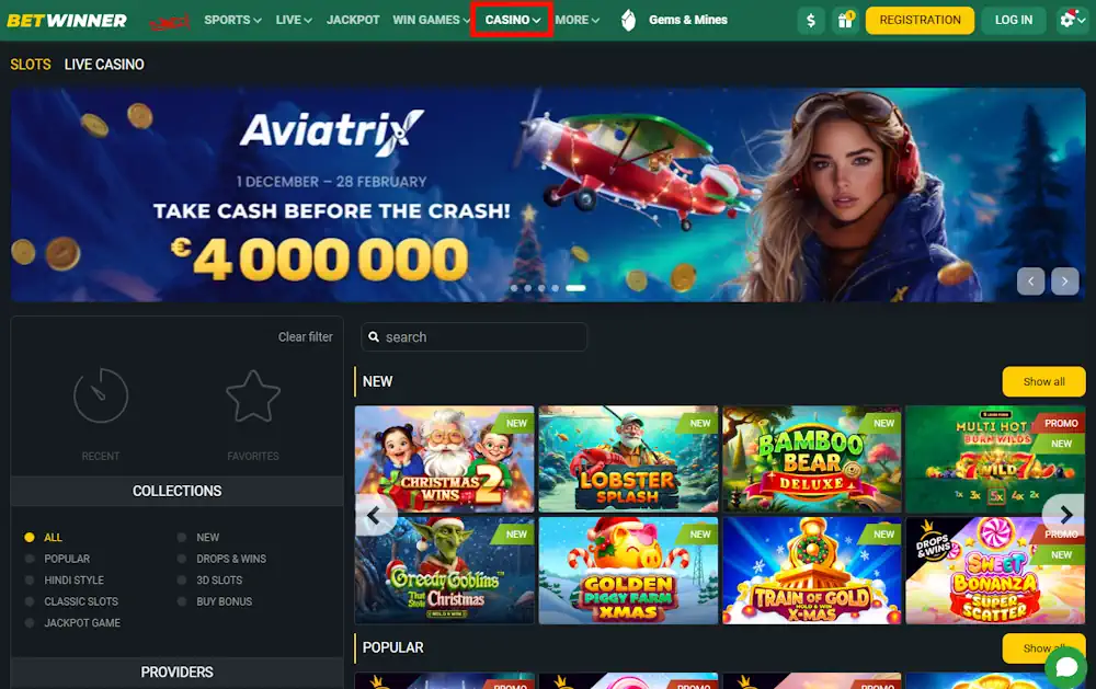 BetWinner Casino and Sportsbook Screenshot